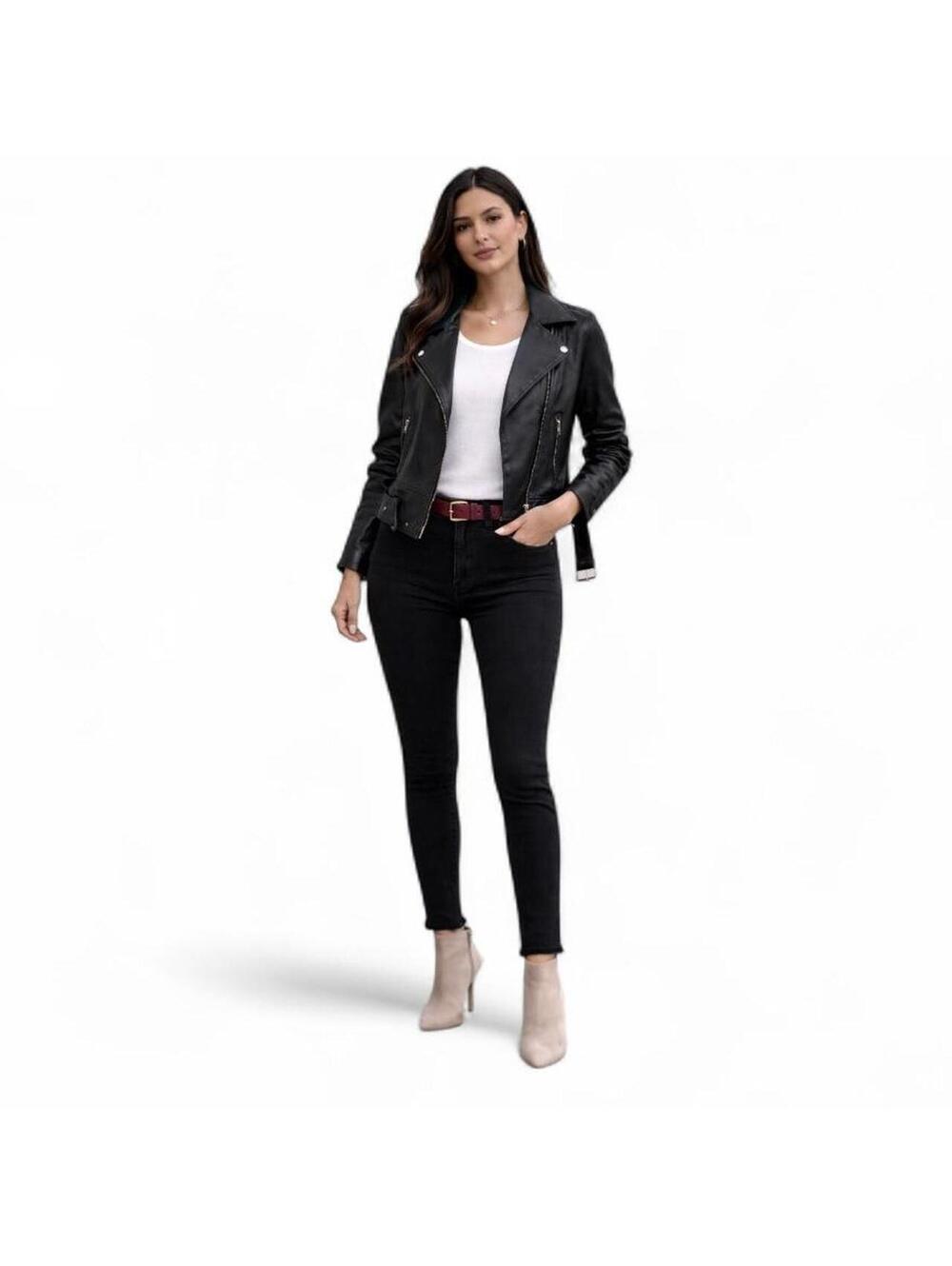 Black Faux Leather Motorcycle Biker Jacket